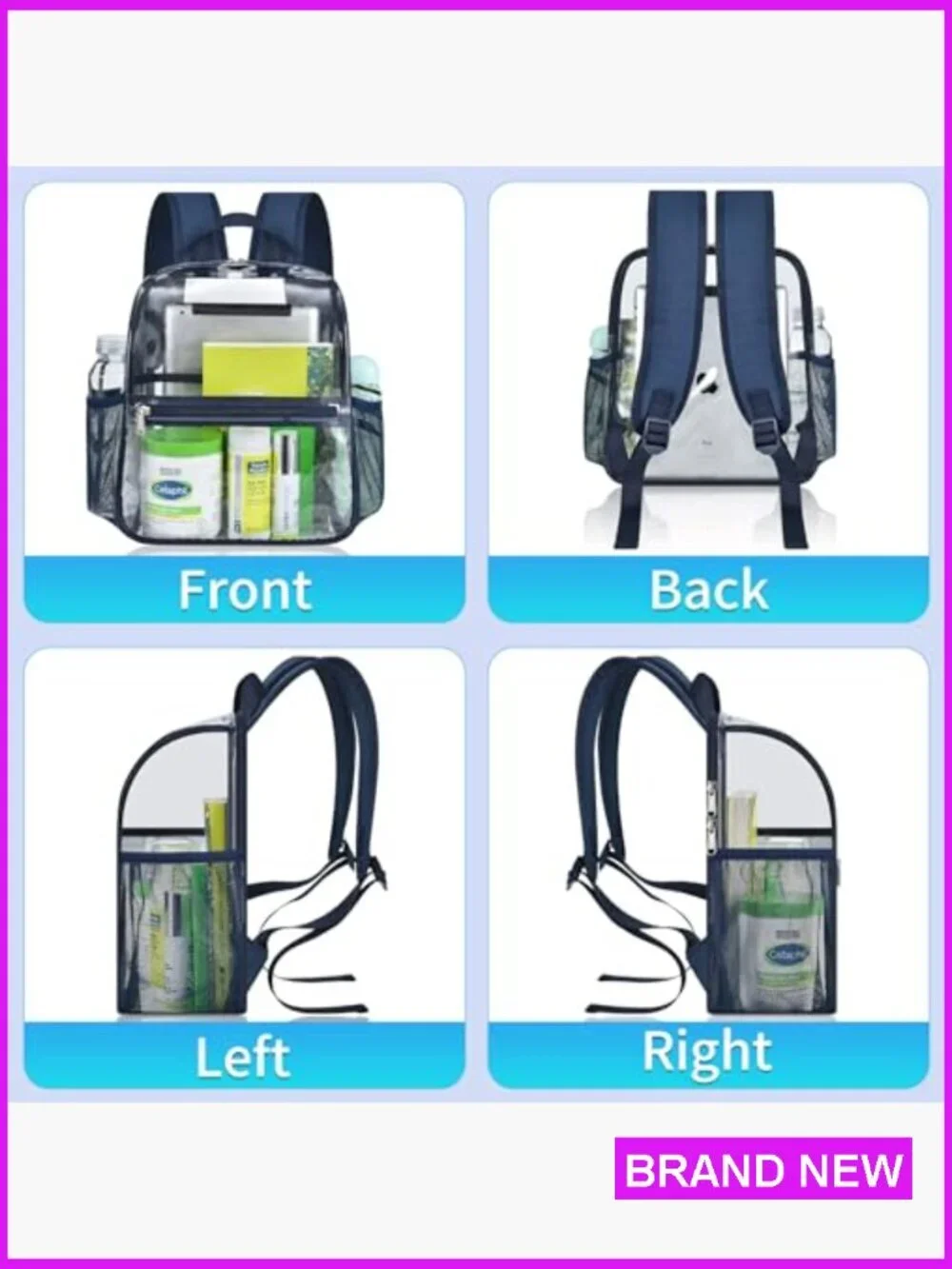 Stadium Approved Clear Backpack with Bottle Holders for Festival Concert Sports
